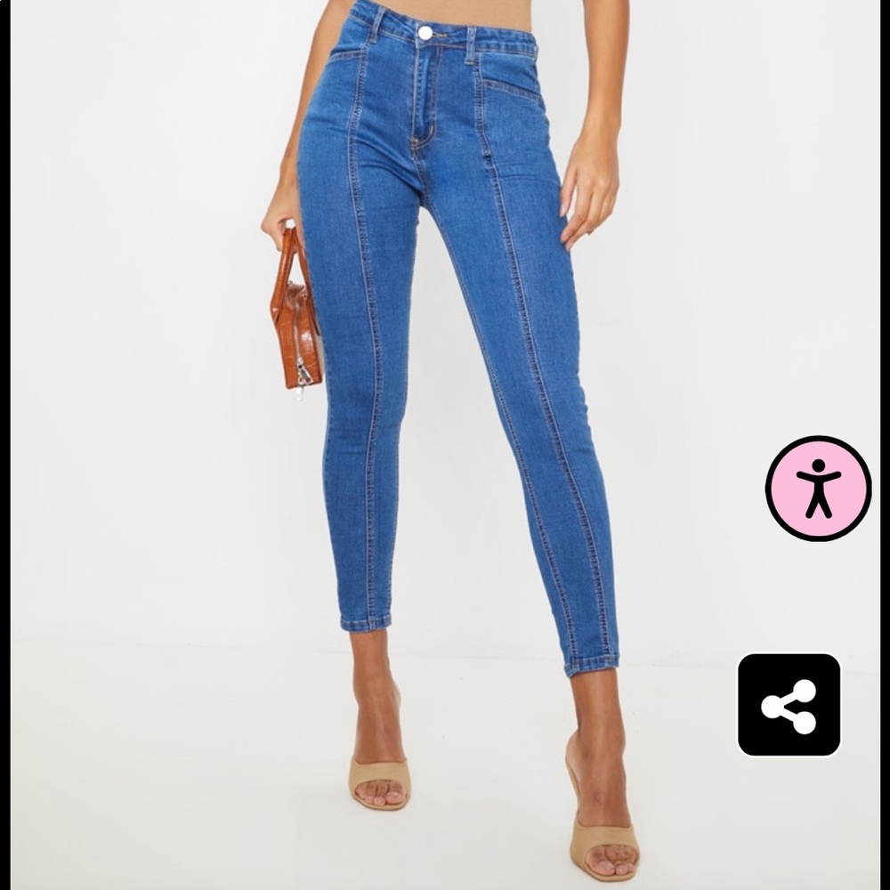 PrettyLittleThing Mid Wash Front Seam Skinny Jeans